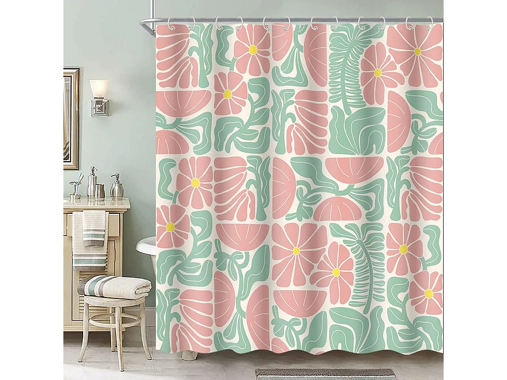 Rideau de douche imperméable en polyester 180 x 180 cm avec 12 crochets, motif géométrique abstrait moderne du milieu du siècle (Style E)