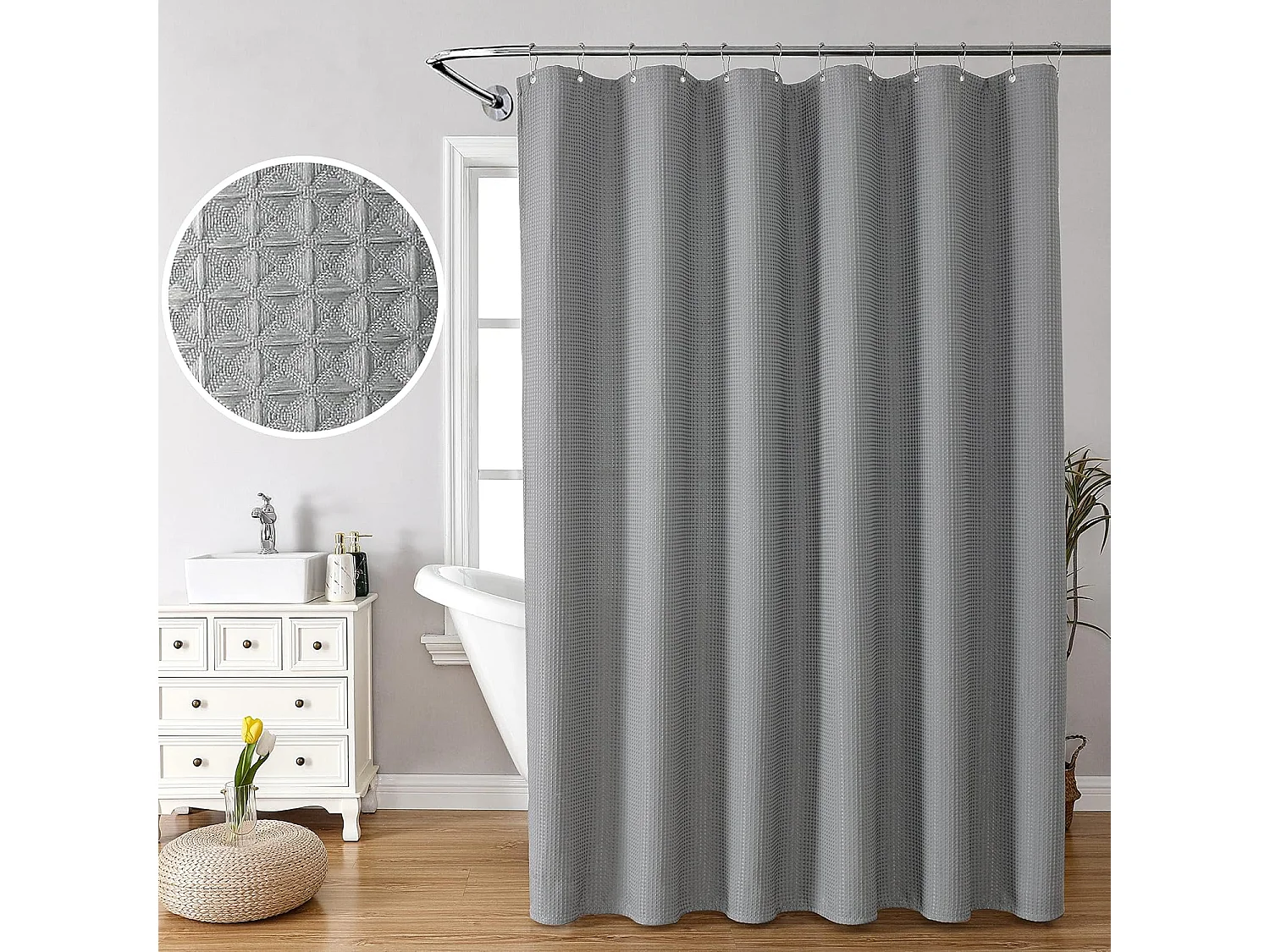 Rideau de douche gris pour salle de bain, tissu gaufré de luxe 230, rideau de douche déperlant simple et durable, 80 x 180 cm