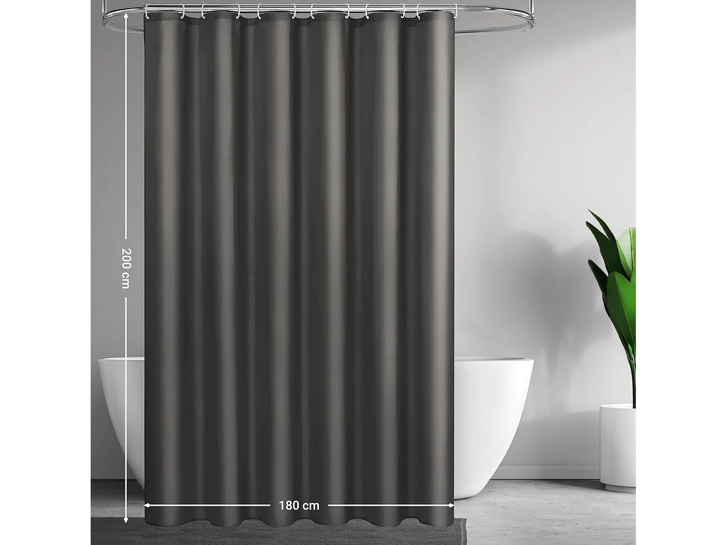 Rideau de Douche en Tissu à séchage Rapide - Imperméable - Anti-moisissure et Lavable - 180 x 200 cm - avec 12 Anneaux -- Gris foncé