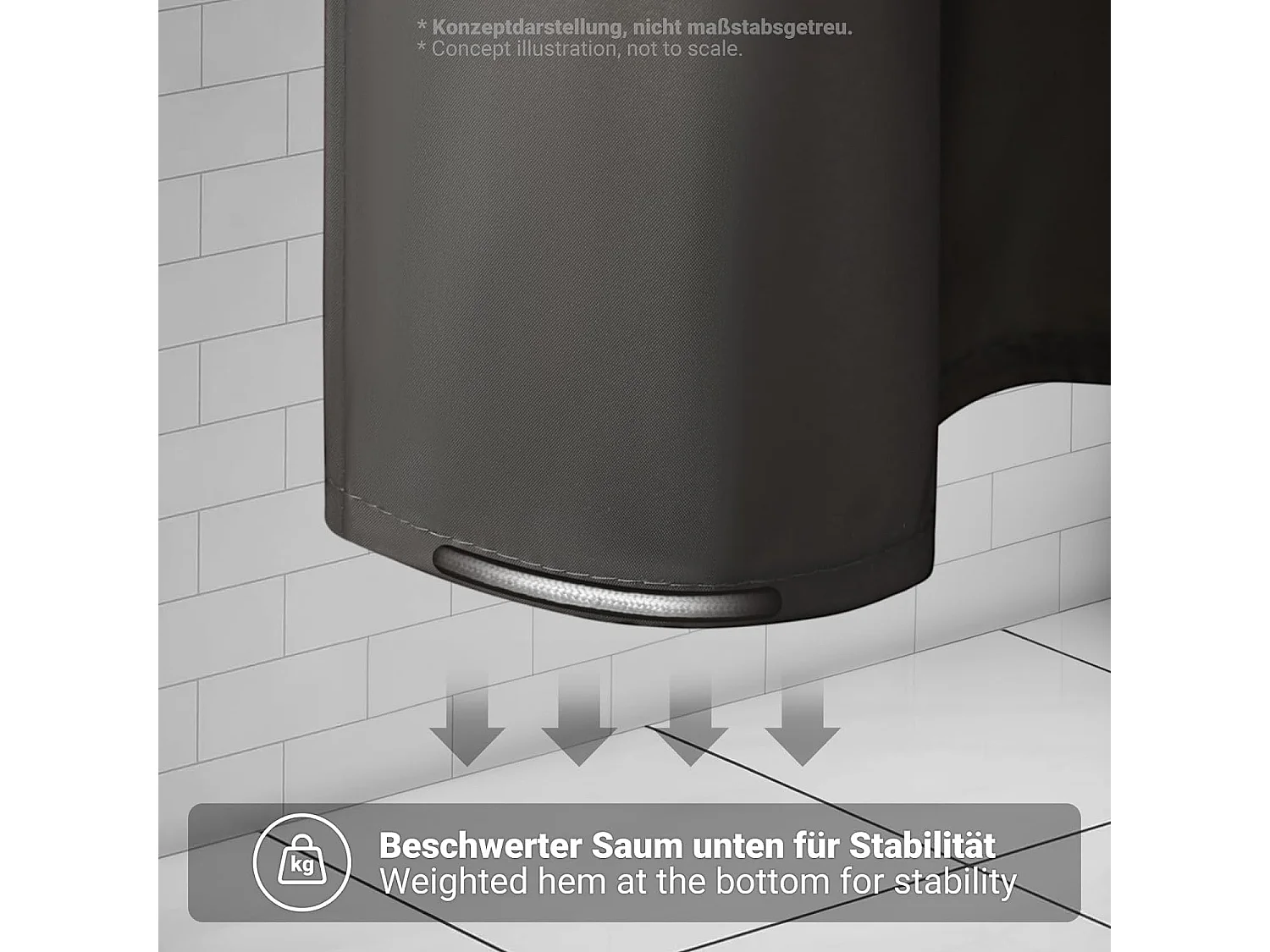Rideau de Douche en Tissu à séchage Rapide - Imperméable - Anti-moisissure et Lavable - 180 x 200 cm - avec 12 Anneaux -- Gris foncé