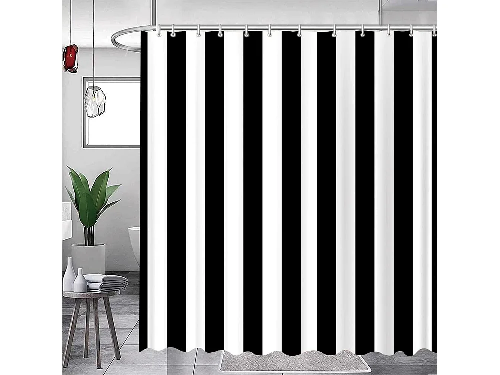 Rideau de douche imperméable à rayures noires et blanches,1 pièce, sans perforation, rideau de porte, adapté à la salle de bain,à la cuisine 180*210cm