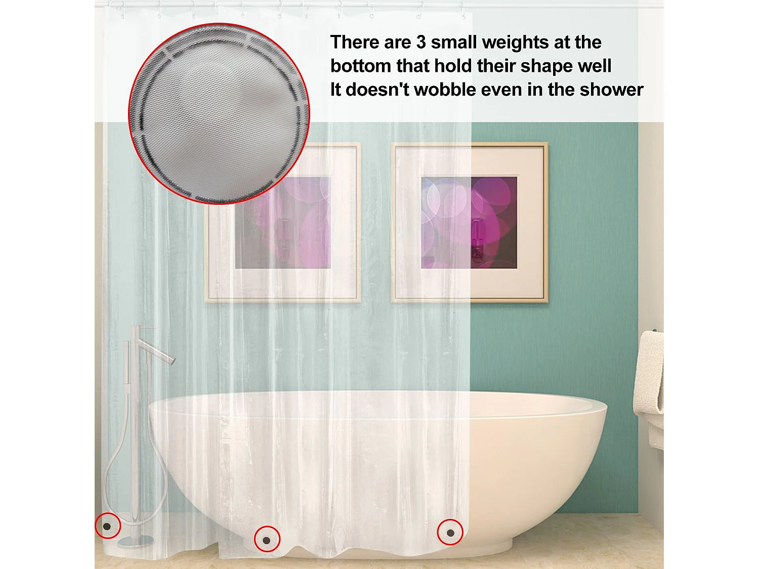 180 x 180 cm - Rideau de douche anti-moisissure - En tissu imperméable et lavable - Avec 12 anneaux de rideau de douche - Noir