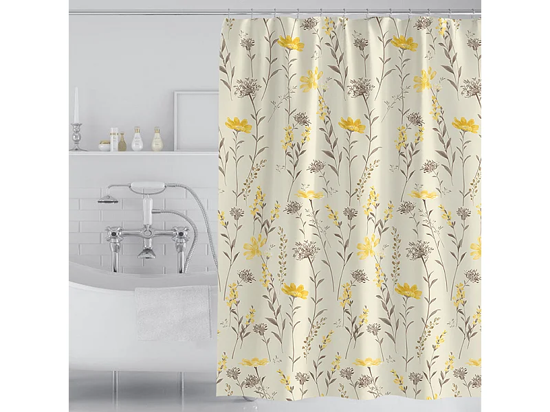 Rideau de douche 120 x 200 cm Plantes Fleurs Tissu polyester épais résistant à la moisissure Doublure de rideau de douche pour décoration de salle d