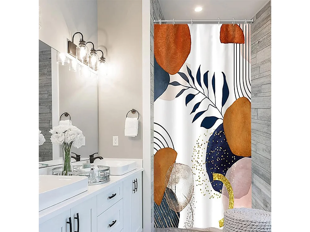 90x180cm Rideau Douche Étroit, Rideau de Douche Terracotta Anti Moisissure  Abstrait Feuilles Bleu Petit Rideaux de Baignoire Tissu Lavable Imperméabl
