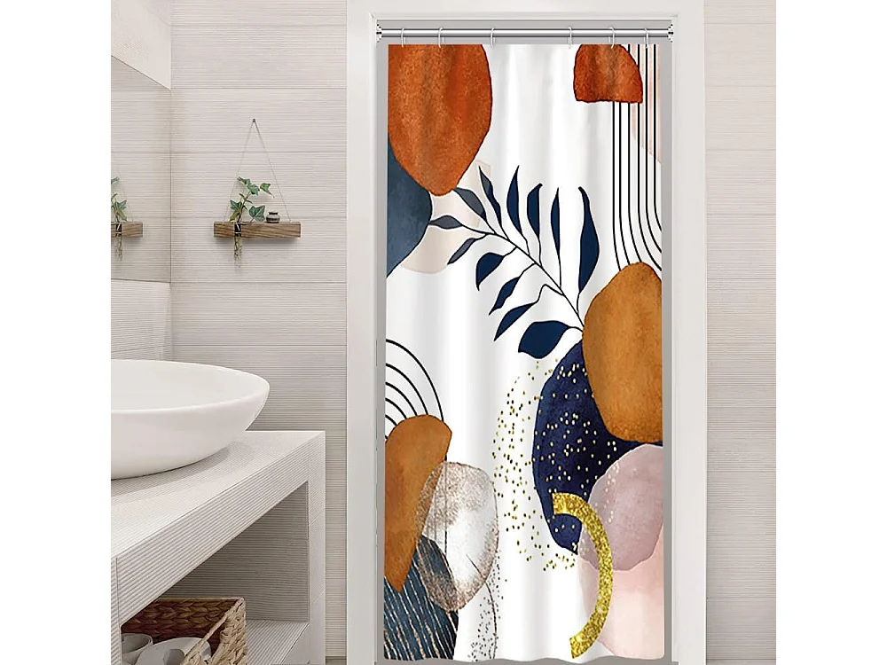 90x180cm Rideau Douche Étroit, Rideau de Douche Terracotta Anti Moisissure  Abstrait Feuilles Bleu Petit Rideaux de Baignoire Tissu Lavable Imperméabl