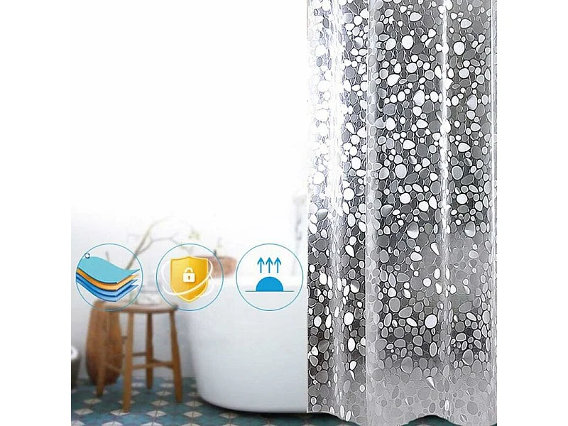 Rideau de Salle de Bain Rideau de Douche Baignoire  Imperméable, Anti-moisissure, Antibactérien, Blanc Semi-Transparent-180x200 cm