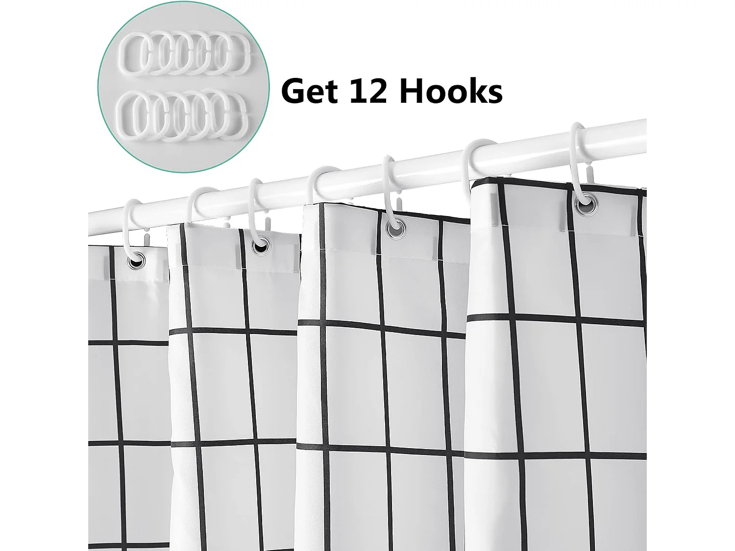1pc,180 x 200 cm,Rideau de Douche Séchage Rapide Impermeable Ourlet Lesté Rideaux de Douche Polyester avec 12 Crochets