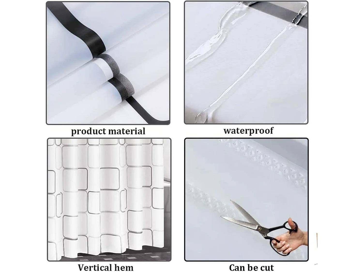 Rideau de douche imperméable en tissu PEVA, doublure de 180x180cm, grand rideau de douche carré avec 12 crochets