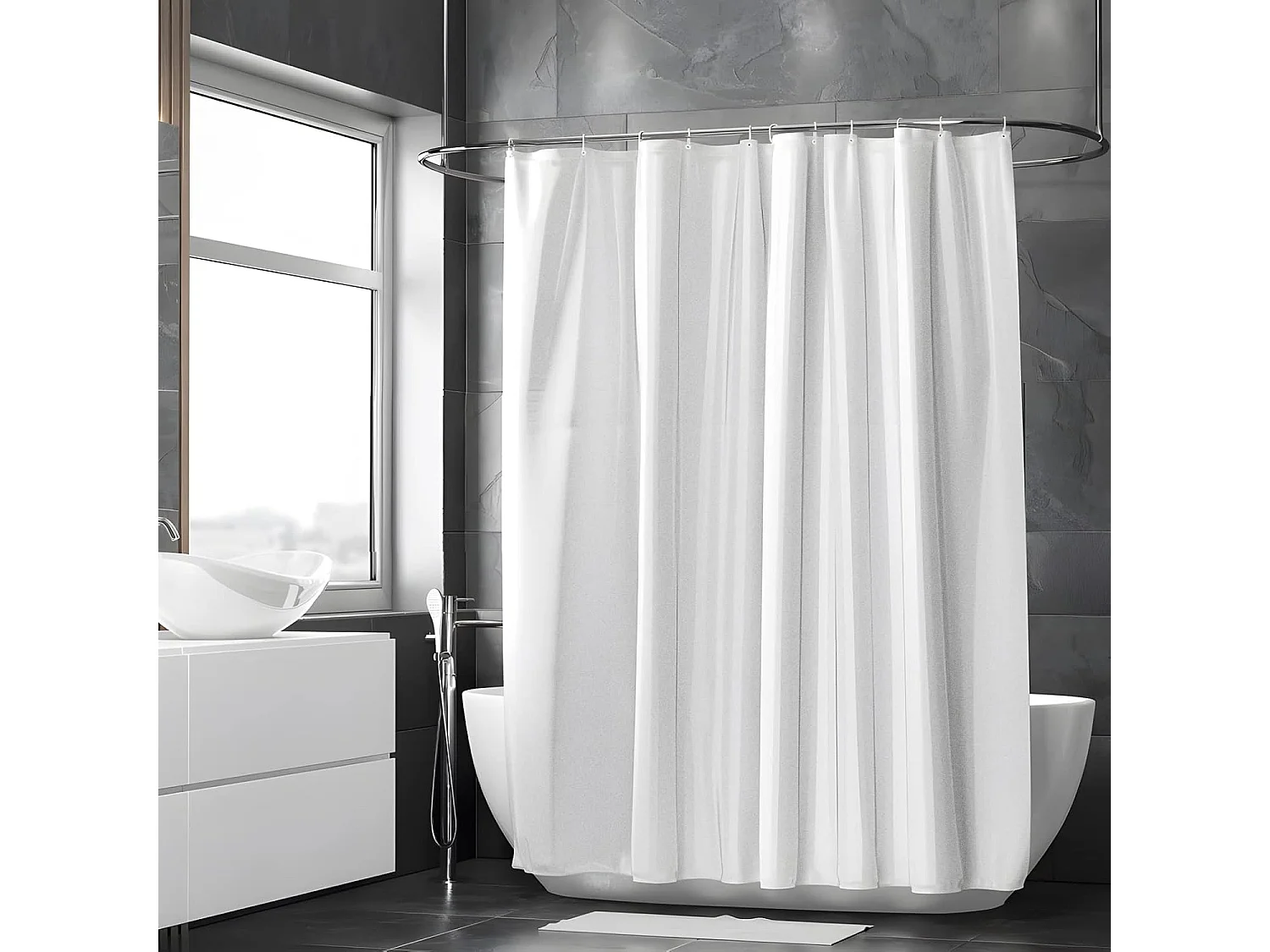 Rideau de Douche Anti-Moisissure 180 x 200 cm - Blanc, Imperméable, Lavable en Machine, 12 Crochets, Sans Percage