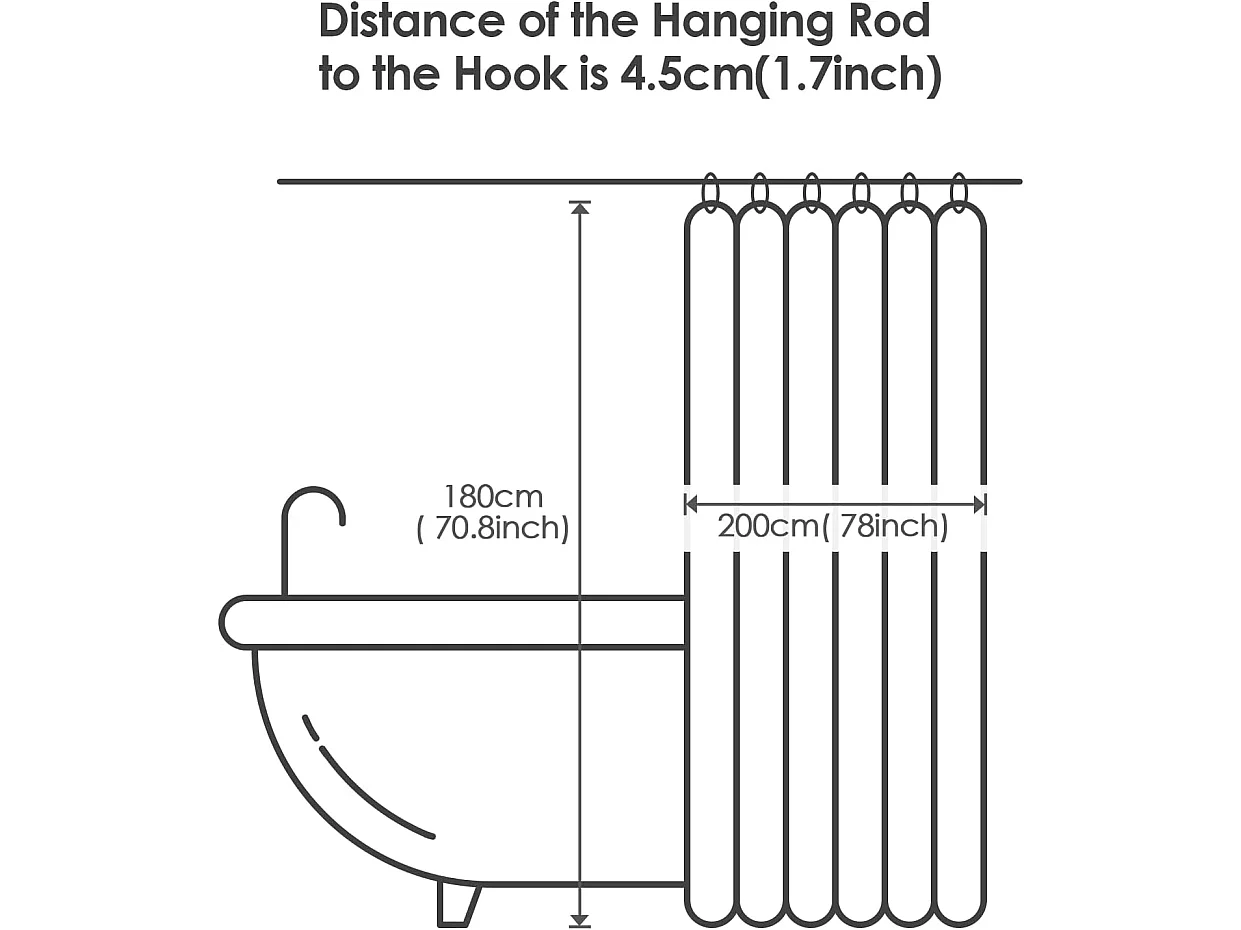 Rideau de Douche Anti-Moisissure 180 x 200 cm - Blanc, Imperméable, Lavable en Machine, 12 Crochets, Sans Percage