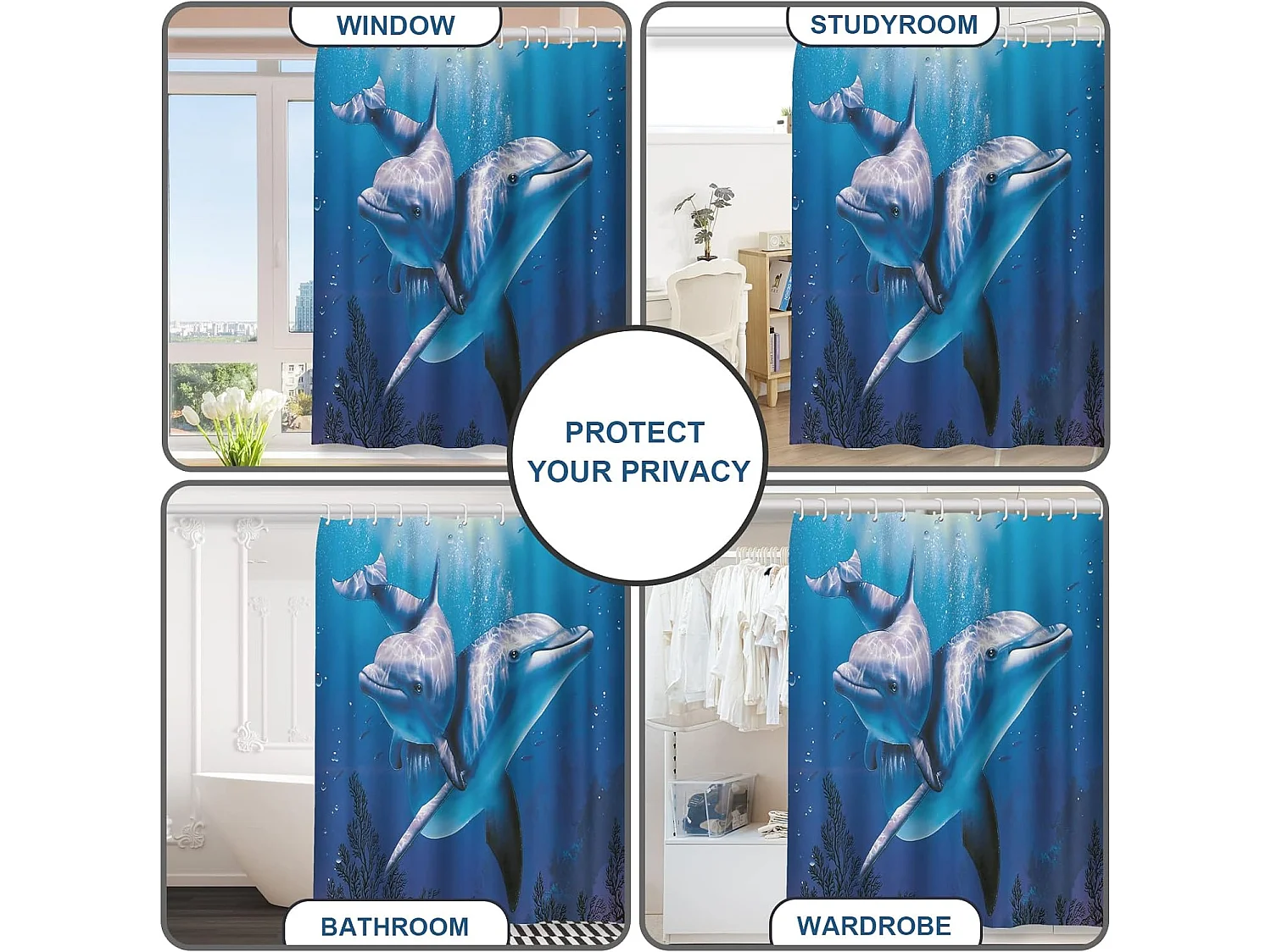 Rideau de Douche 100% Polyester pour Baignoire et Salle de Bains, Lavables, Anti-moisissure et Antibactérien 180 x 180 cm