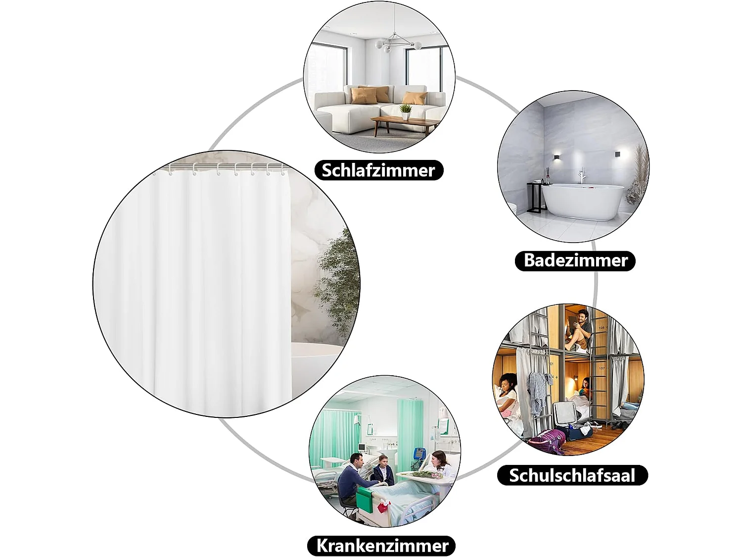 Rideau de douche transparent, 180 x 180 cm, anti-moisissure, lavable, avec 12 anneaux de rideau de douche (blanc pur)