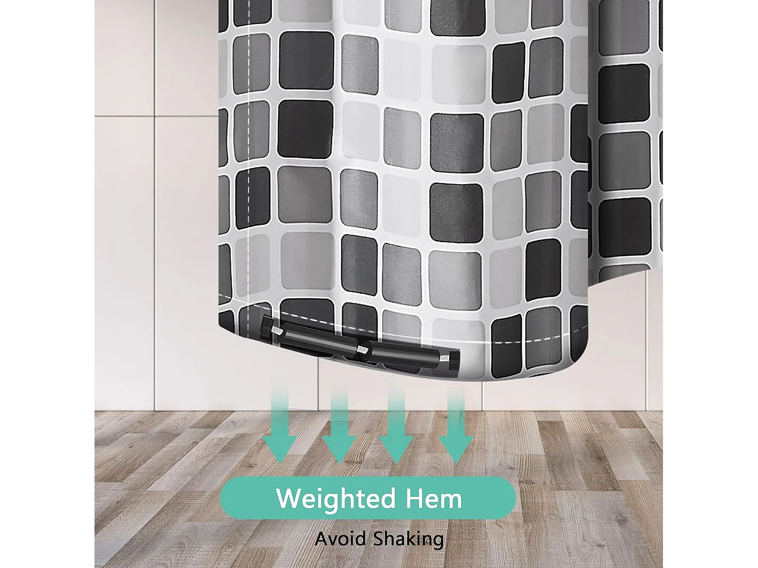 Rideau de douche mosaïque 180 x 200 cm - Rideau de douche lesté, anti-moisissure, lavable en machine, avec 12 anneaux, en polyester