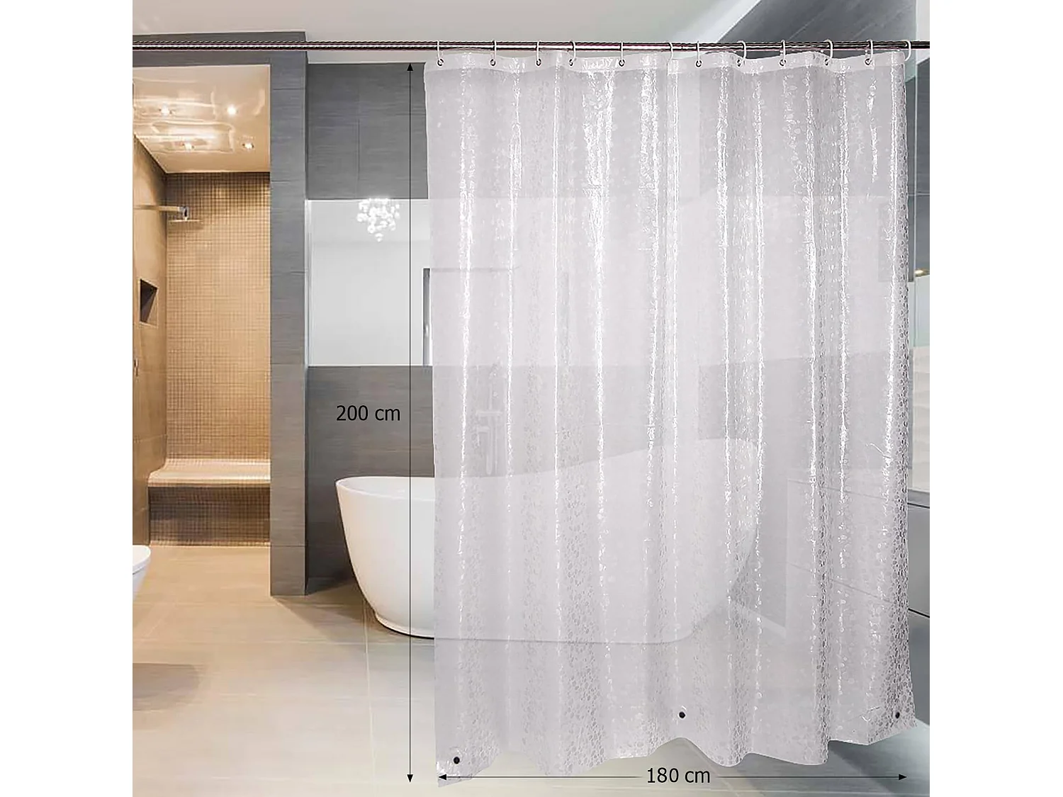 Rideau de douche translucide moderne, rideau de douche de salle de bain anti-moisissure et imperméable, 180*200cm, pierre douce d'oie