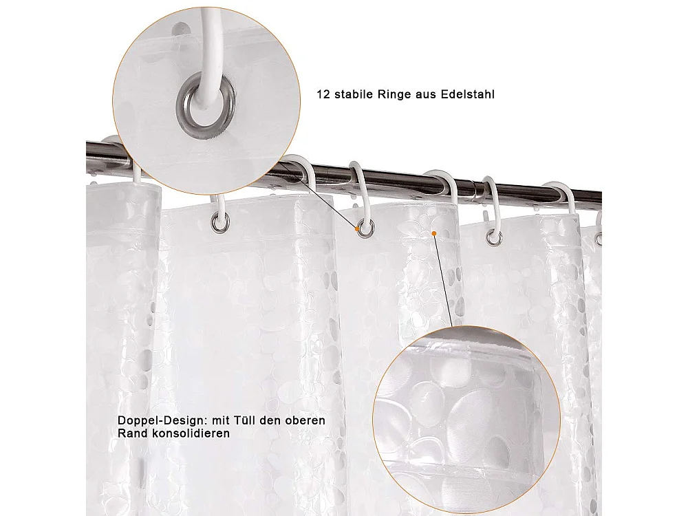 Rideau de douche translucide moderne, rideau de douche de salle de bain anti-moisissure et imperméable, 180*200cm, pierre douce d'oie