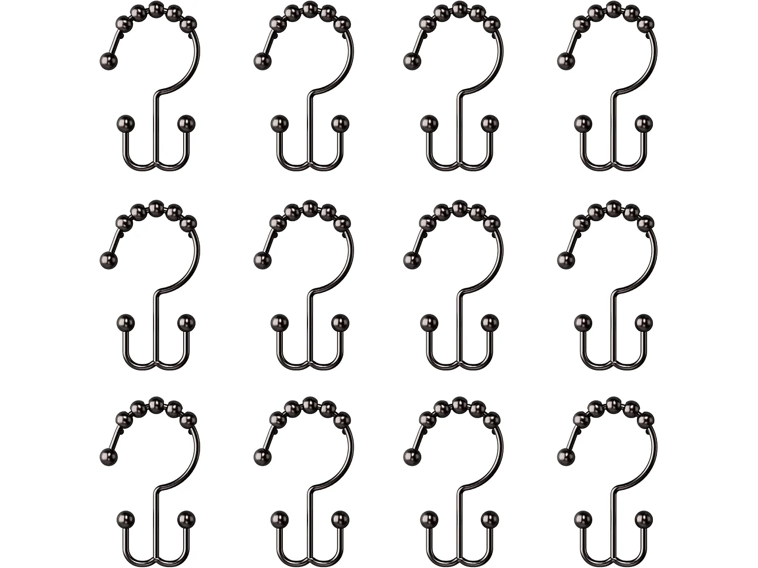Lot de 12 Anneaux de Douche en Métal Noir, Double Glissement, Bronze Huilé, Pour Rideaux et Doublures