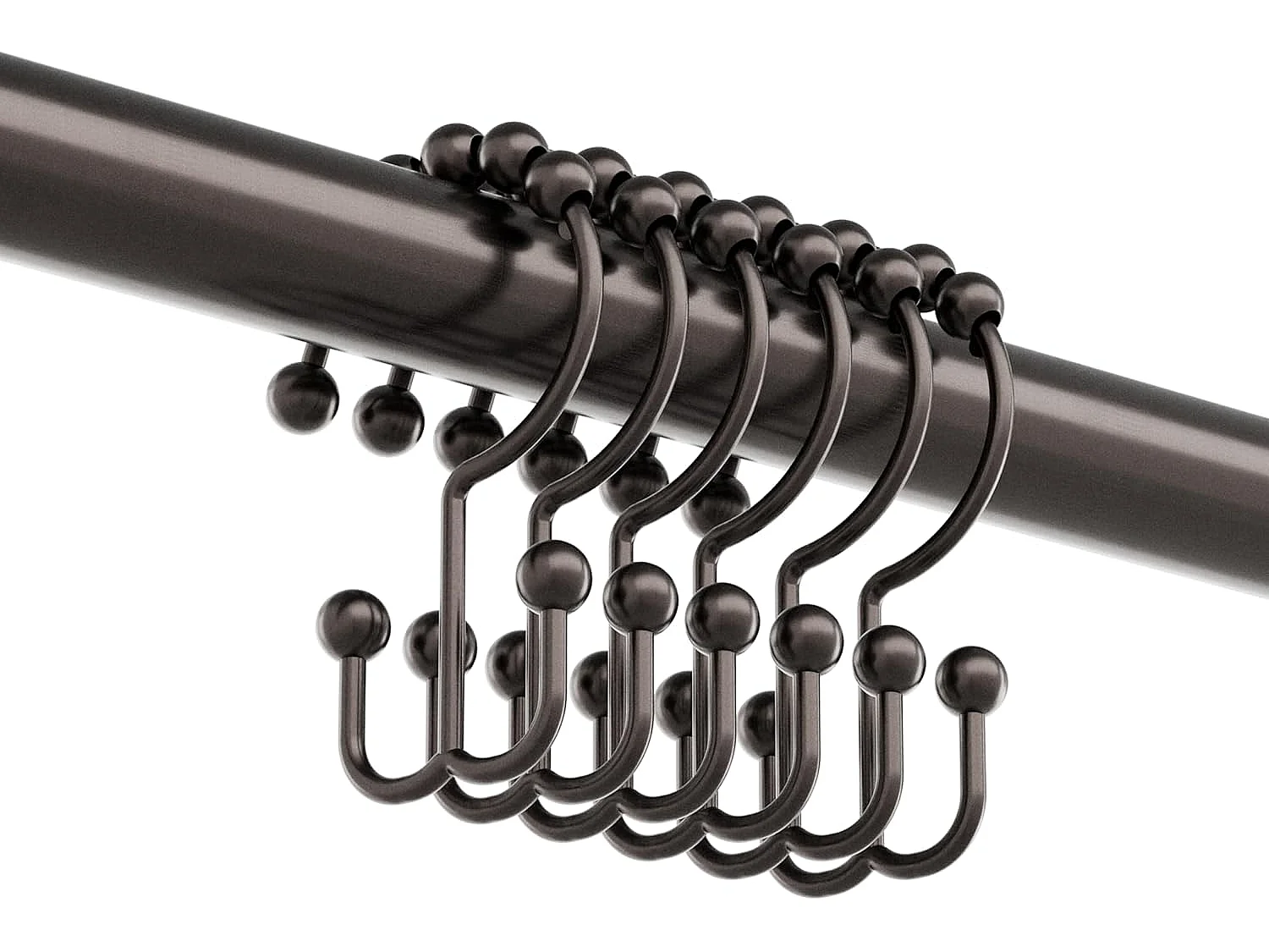 Lot de 12 Anneaux de Douche en Métal Noir, Double Glissement, Bronze Huilé, Pour Rideaux et Doublures