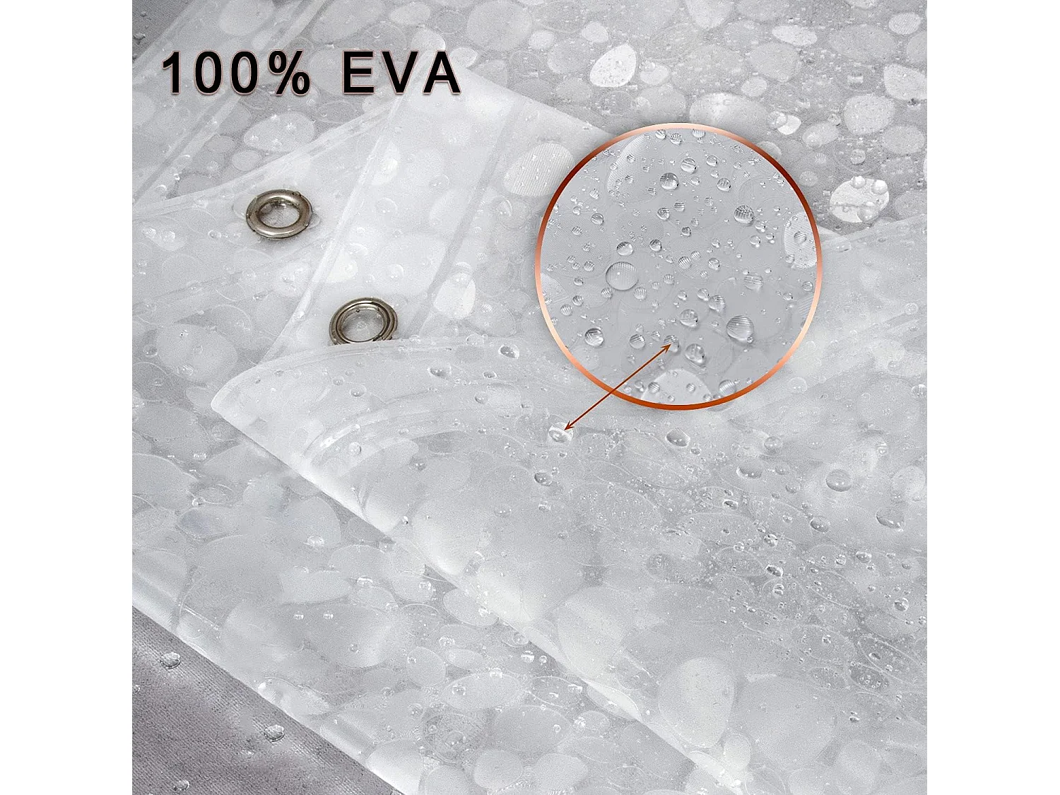 183 x 183 cm,  Doublure de rideau de douche imperméable en EVA de 8 g d'épaisseur avec 3 aimants inférieurs très résistants, doublure de douche pour