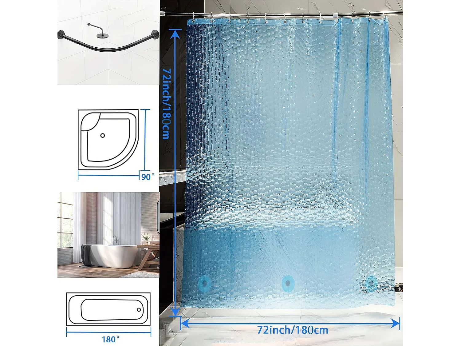 Rideau de douche épais en forme de cube d'eau 3D, adapté à la décoration de salle de bain et aux accessoires de salle de bain (1,8 x 1,8 M)