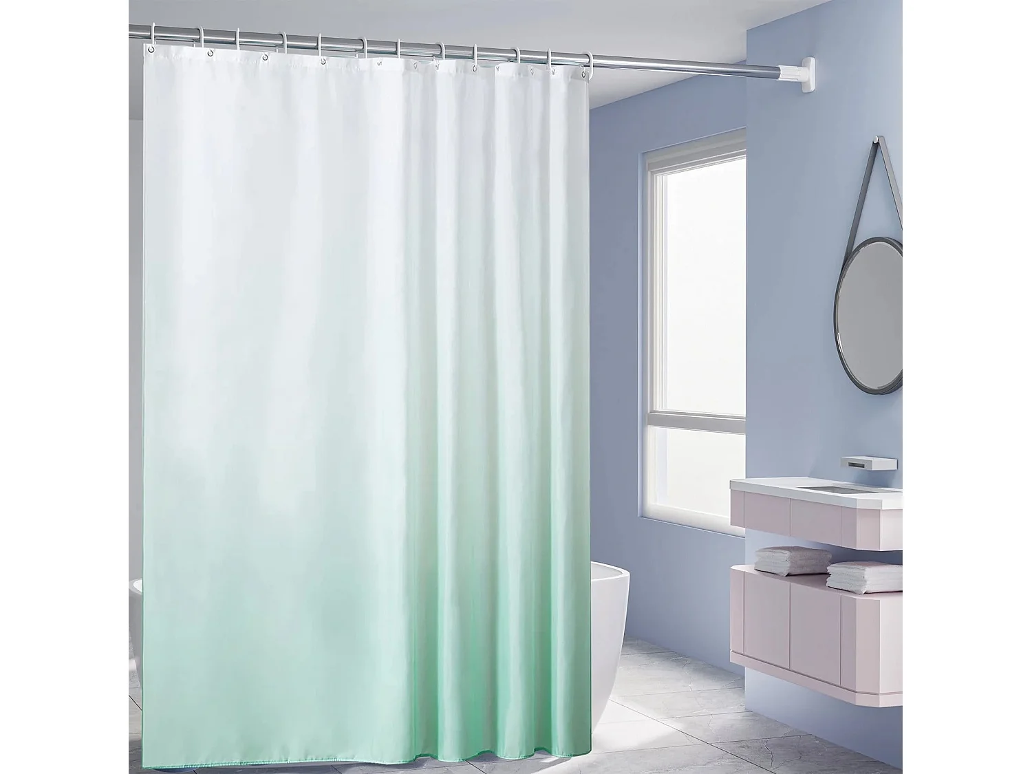 Rideau de douche dégradé anti-moisissure et imperméable, rideau de douche en polyester moderne et simple, vert clair, 120*200cm