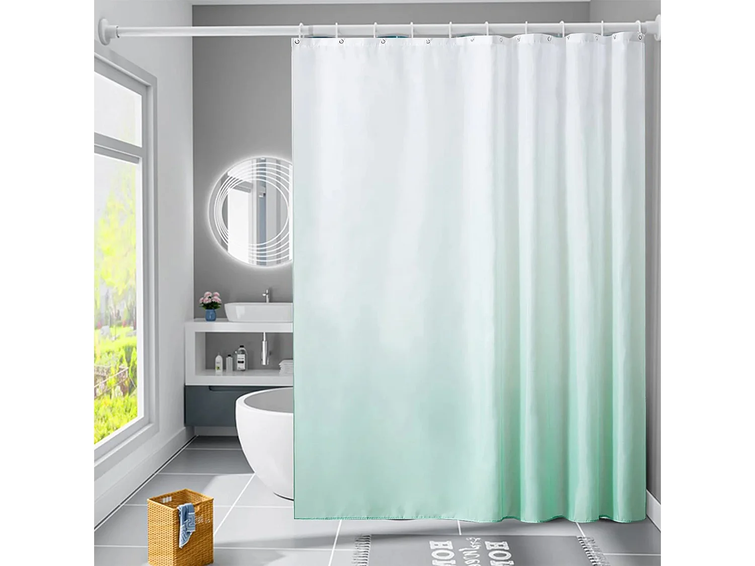 Rideau de douche dégradé anti-moisissure et imperméable, rideau de douche en polyester moderne et simple, vert clair, 120*200cm