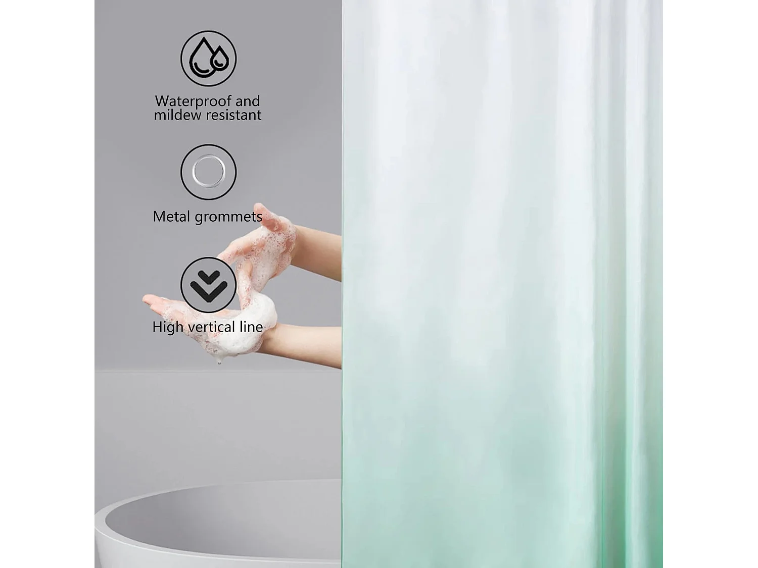 Rideau de douche dégradé anti-moisissure et imperméable, rideau de douche en polyester moderne et simple, vert clair, 120*200cm
