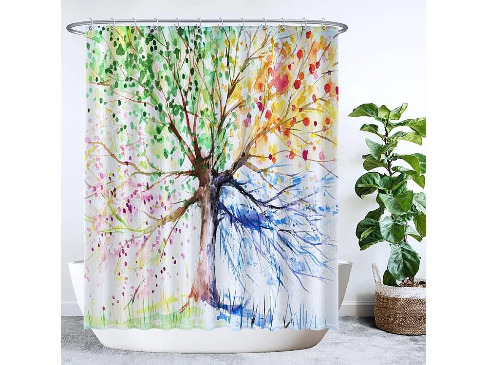 Rideau de douche - Arbre de Vie 4 saisons aquarelle - boucle métal 180*180cm crochet gratuit