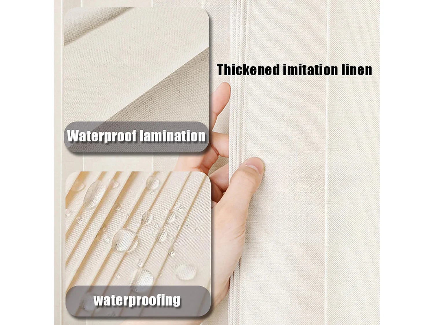 Rideau de douche magnétique en lin, pliable, imperméable, résistant à la moisissure, lavable, avec crochets métalliques, beige, 100 x 200 cm