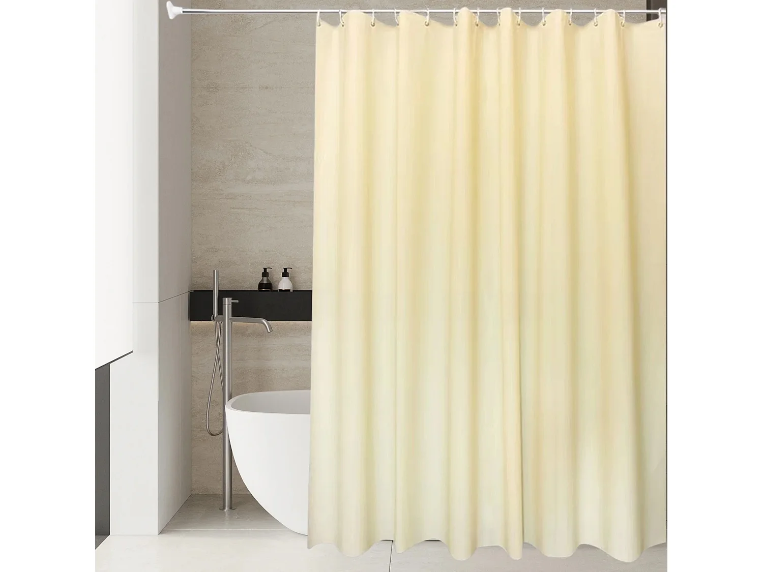 Rideau de douche uni, résistant à la moisissure et imperméable, rideau de douche moderne en PEVA, 180 x 180 cm, beige, avec crochets