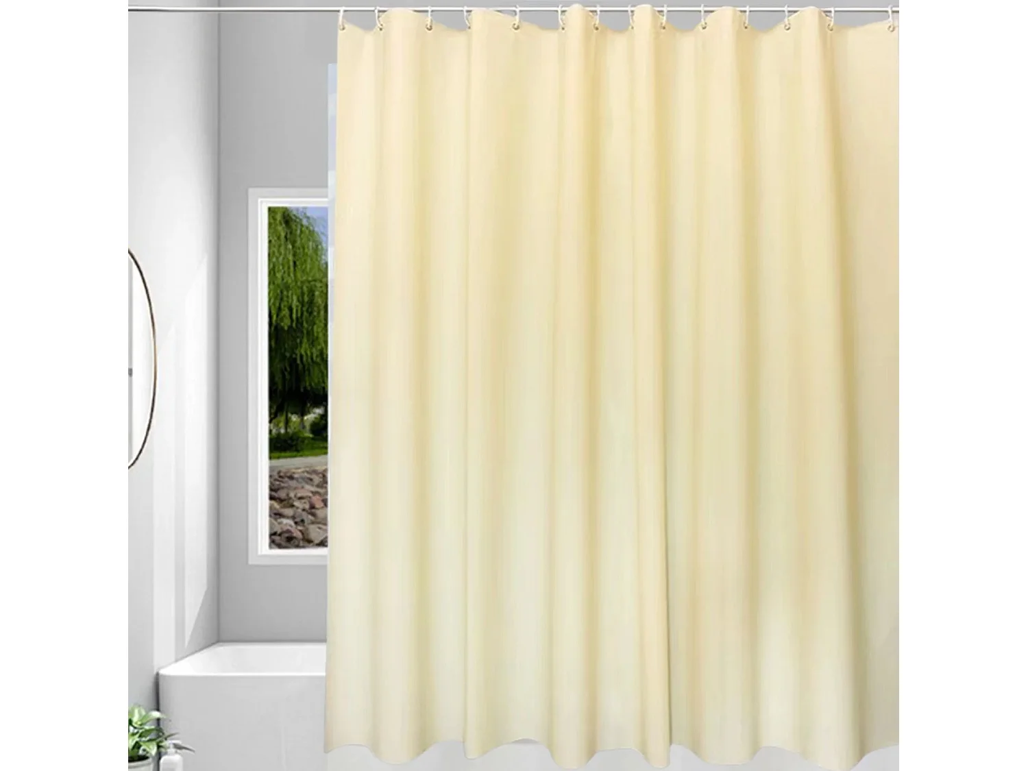 Rideau de douche uni, résistant à la moisissure et imperméable, rideau de douche moderne en PEVA, 180 x 180 cm, beige, avec crochets