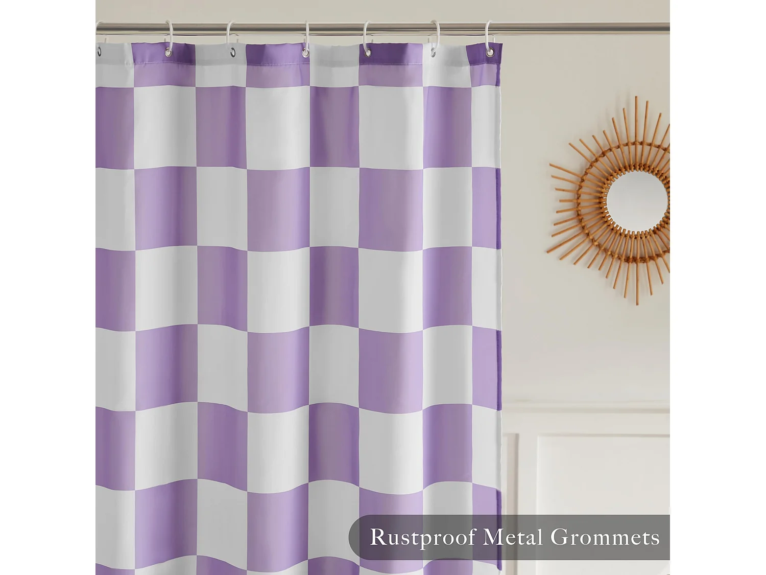 Rideau de douche rétro esthétique, rideau de douche de salle de bain à carreaux, rideau de douche de salle de bain, 180*180cm, violet