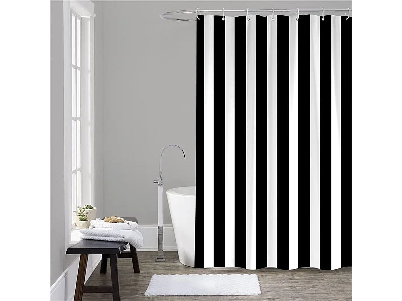 Rideau de douche à rayures noires et blanches, imperméable, anti-perforation, rideau de porte de cuisine, adapté à la salle de bain, 180*180cm