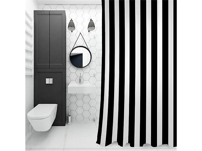 Rideau de douche à rayures noires et blanches, imperméable, anti-perforation, rideau de porte de cuisine, adapté à la salle de bain, 180*180cm