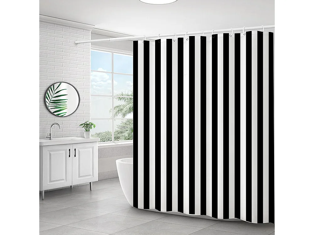 Rideau de douche à rayures noires et blanches, imperméable, anti-perforation, rideau de porte de cuisine, adapté à la salle de bain, 180*180cm