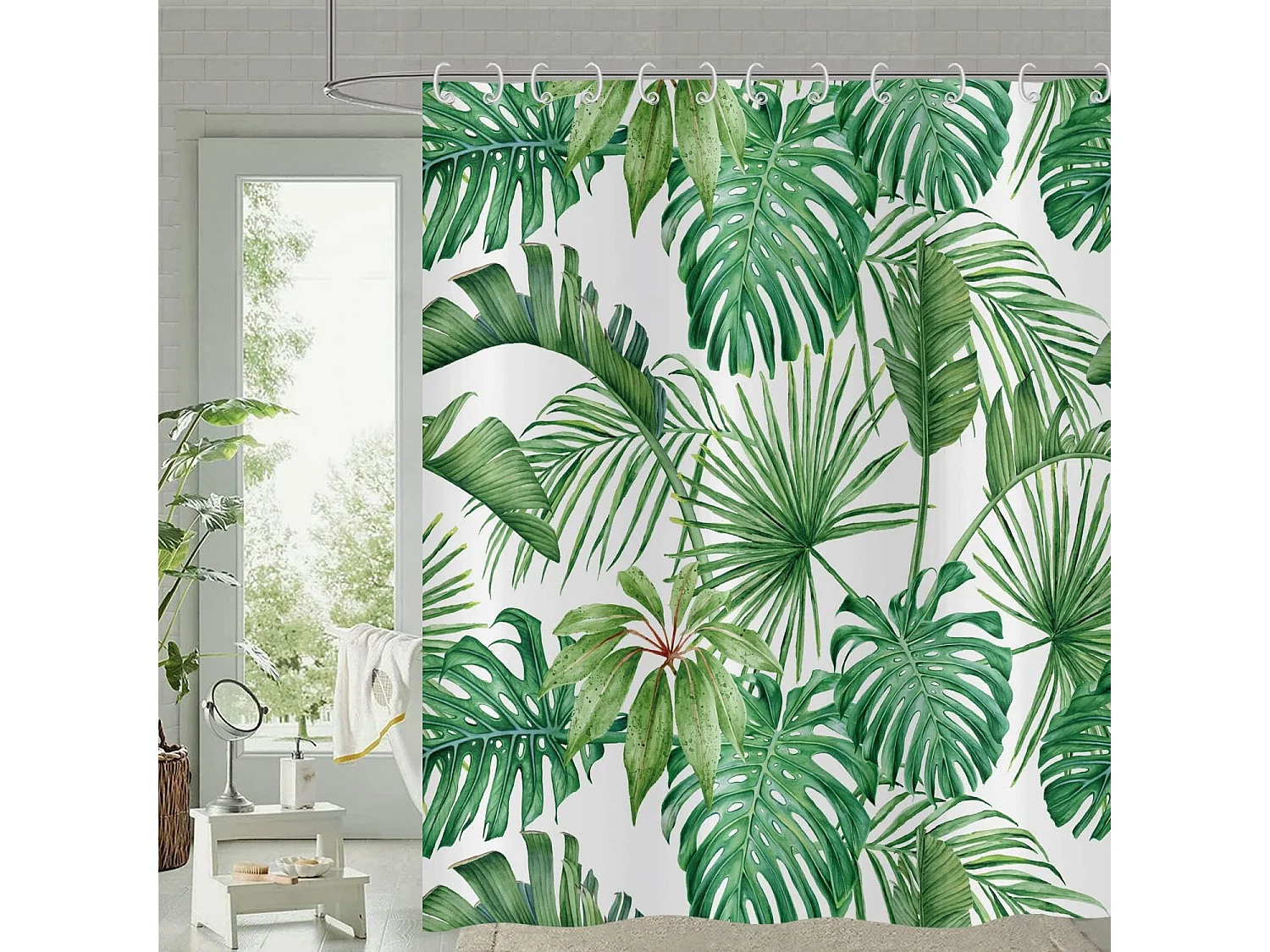 Rideau de Douche Feuilles Tropicales 180x180, Feuilles de Palmiers Verts Rideau de Douche Jungle Plante botanique Rideau de Baignoire Imperméable