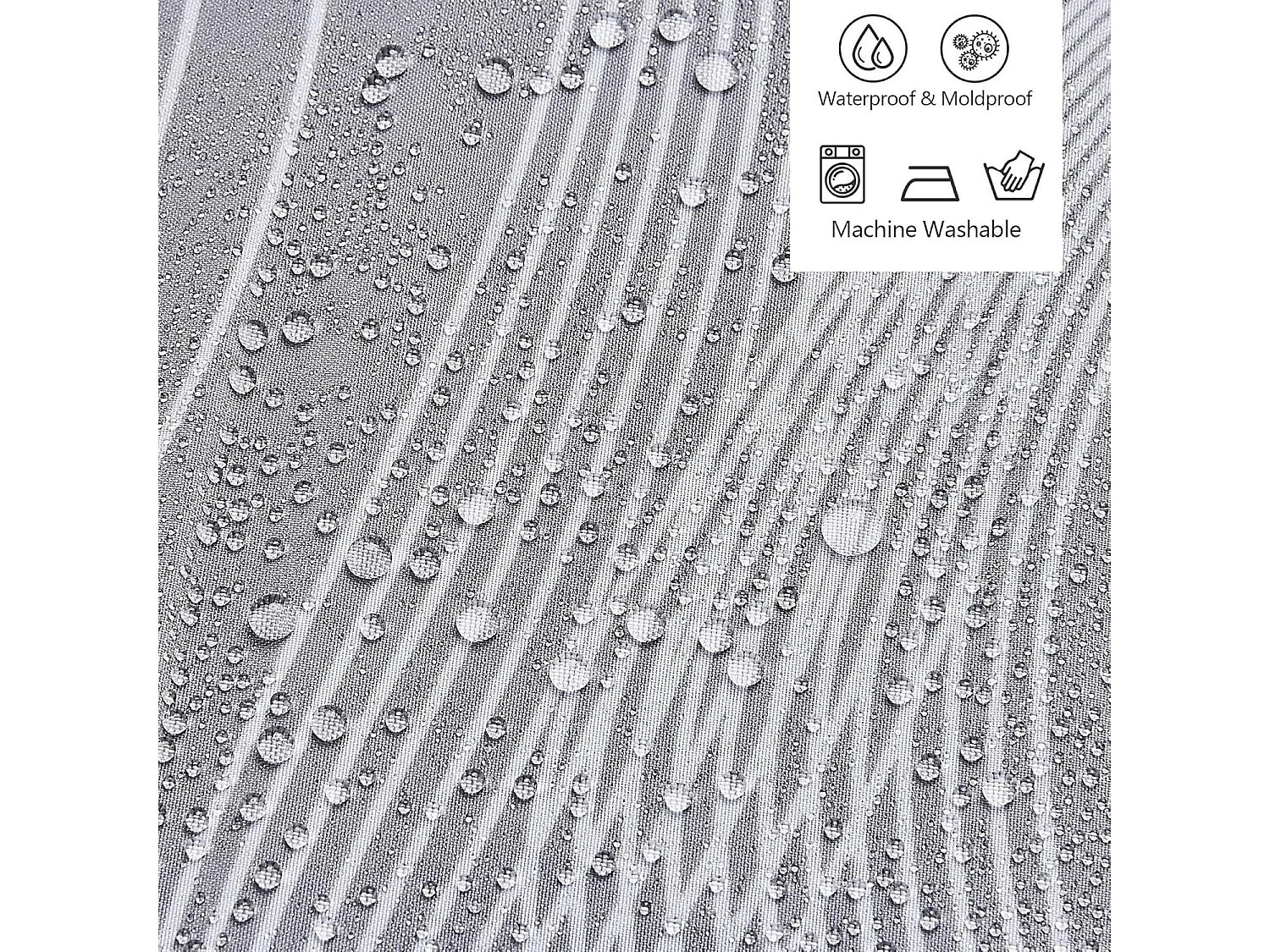 Rideau de douche gris 180x180 cm, rideau de bain en tissu polyester lavable et imperméable avec 12 anneaux