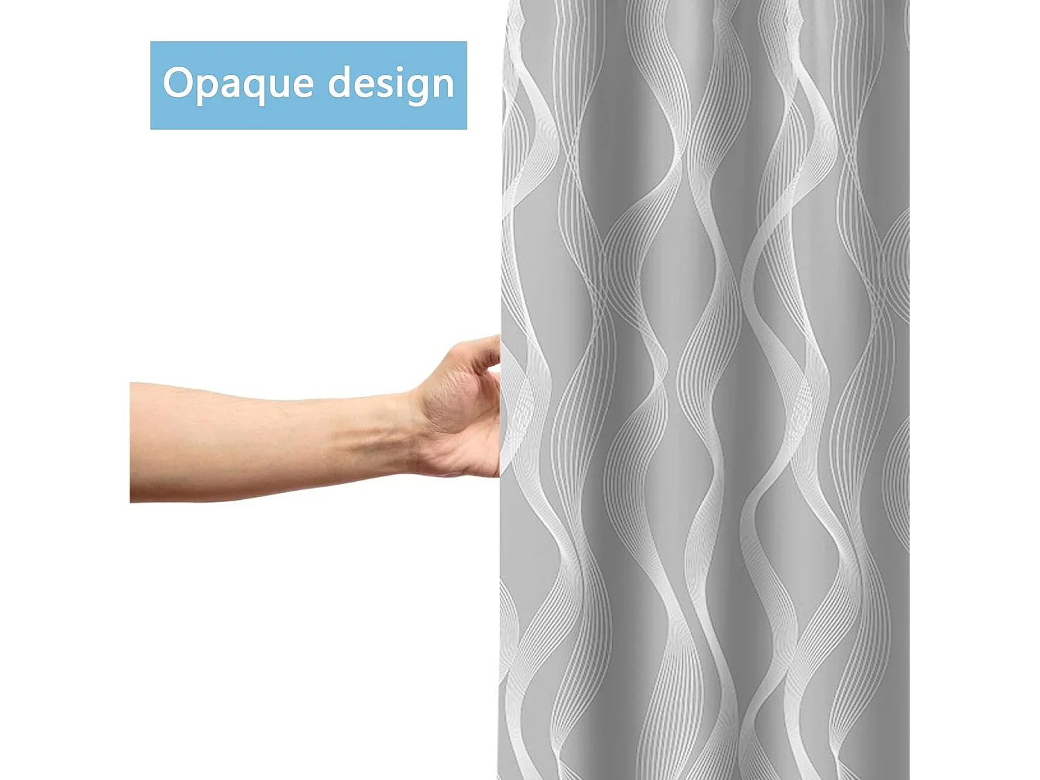 Rideau de douche gris 180x180 cm, rideau de bain en tissu polyester lavable et imperméable avec 12 anneaux