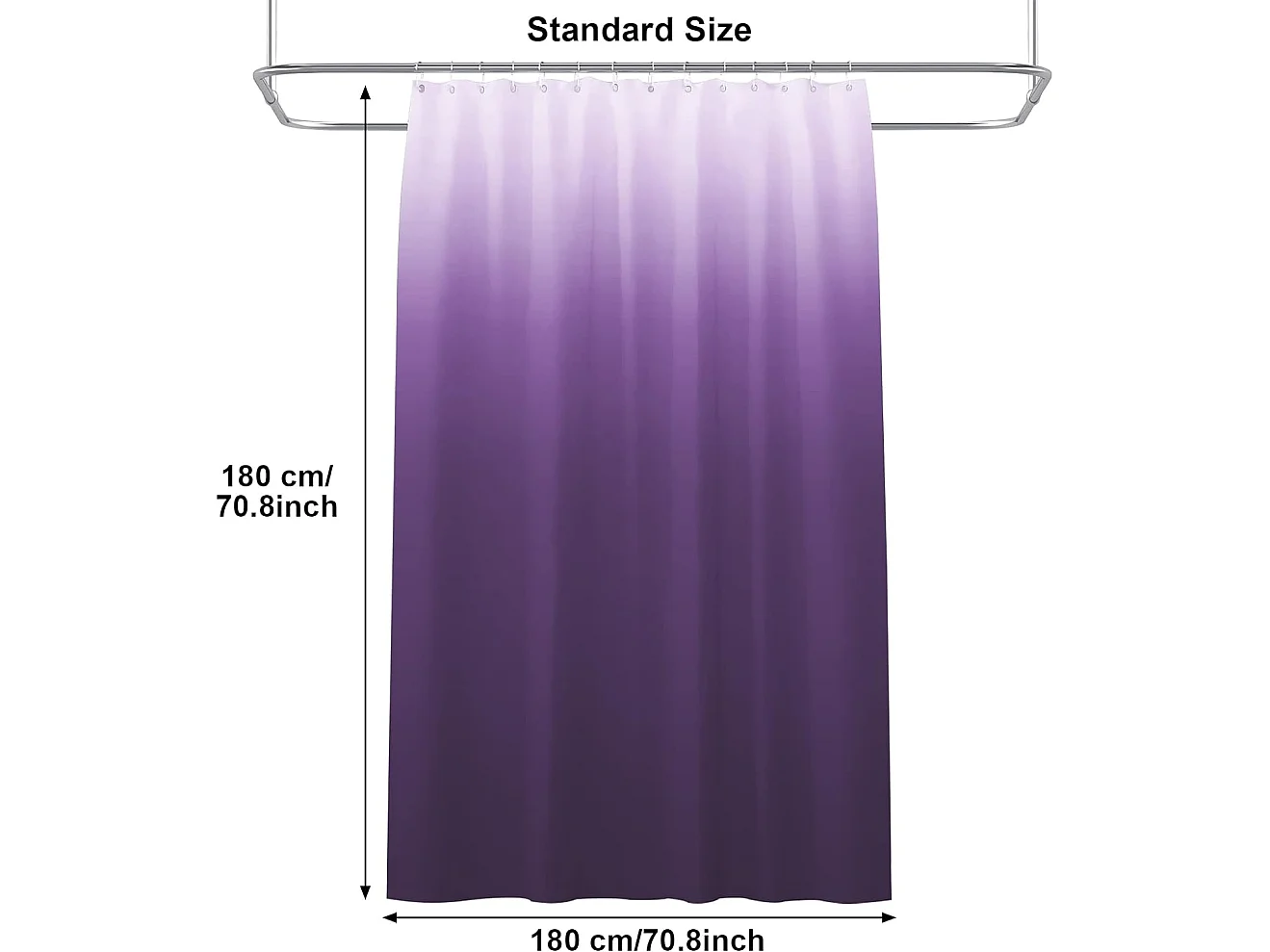 Rideau de douche dégradé violet avec crochets solides, rideaux de bain épais, accessoires de salle de bain, 180 x 180 cm (violet)