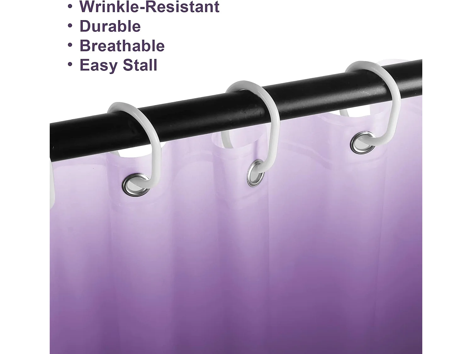 Rideau de douche dégradé violet avec crochets solides, rideaux de bain épais, accessoires de salle de bain, 180 x 180 cm (violet)