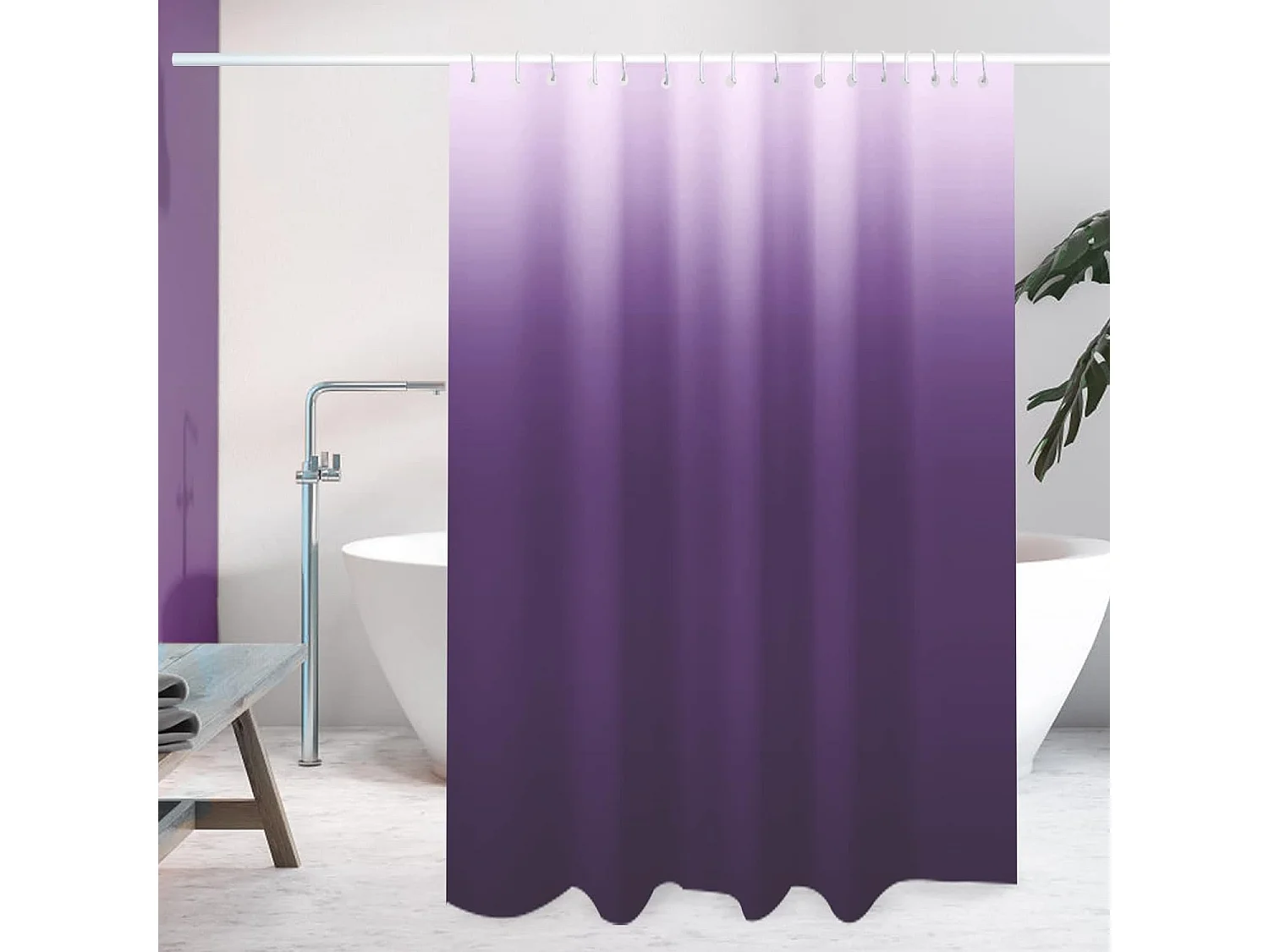 Rideau de douche dégradé violet avec crochets solides, rideaux de bain épais, accessoires de salle de bain, 180 x 180 cm (violet)