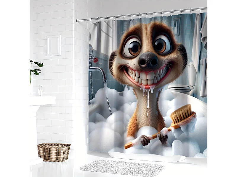 Rideau de douche exotique Mangouste, rideau décoratif de salle de bain en polyester, 90 x 180 cm, 12 crochets