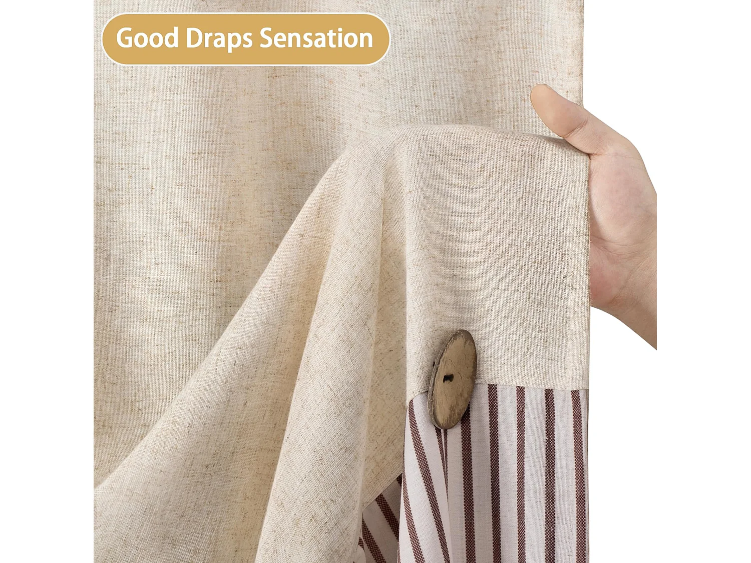 Rideau de douche à boutons style campagnard, tissu coton, lin et polyester, rideau de style ferme avec œillets, 183 cm x 183 cm (marron)
