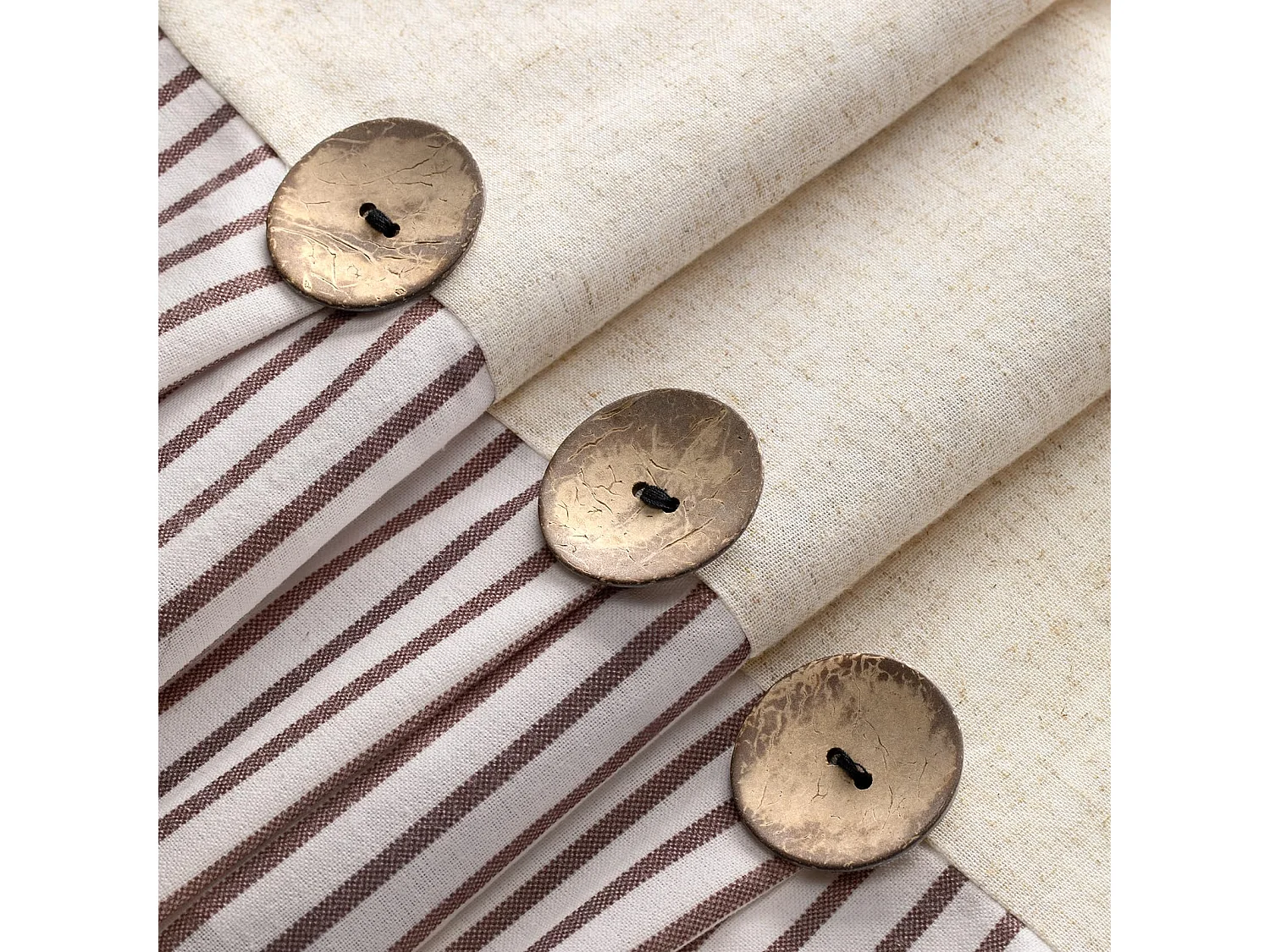 Rideau de douche à boutons style campagnard, tissu coton, lin et polyester, rideau de style ferme avec œillets, 183 cm x 183 cm (marron)