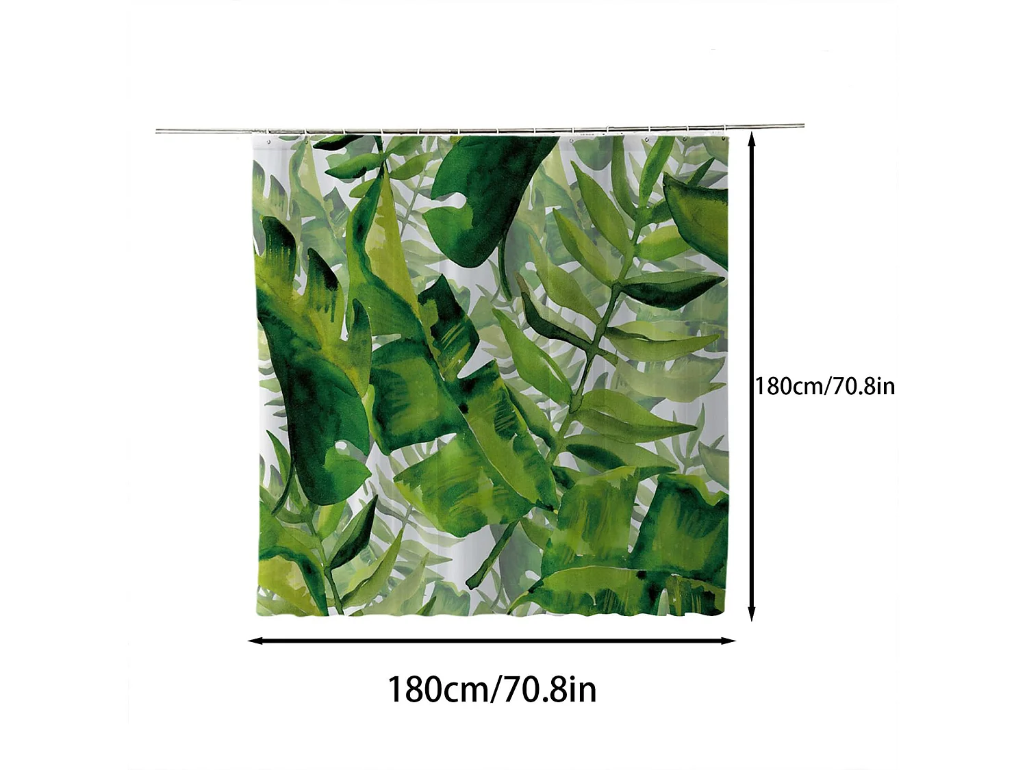Rideau de douche imprimé en 3D, motif feuilles de jungle tropicale, imperméable, avec crochet gratuit, 180 x 180 cm