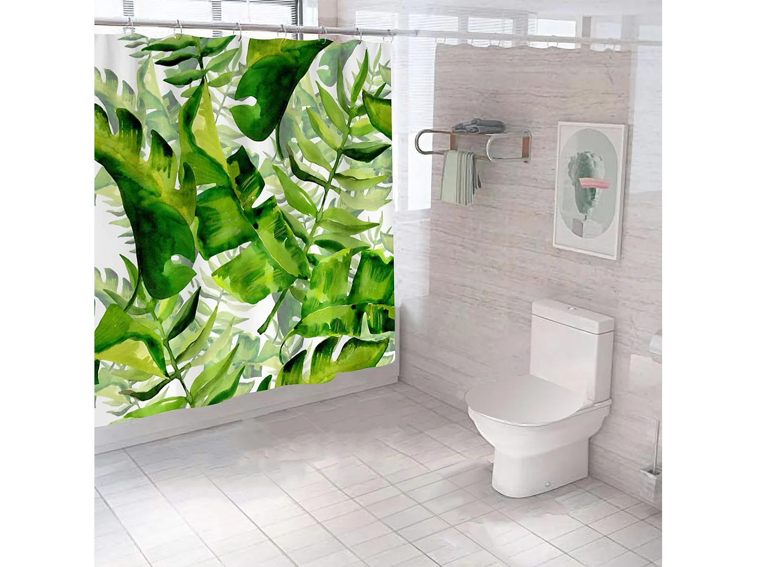 Rideau de douche imprimé en 3D, motif feuilles de jungle tropicale, imperméable, avec crochet gratuit, 180 x 180 cm