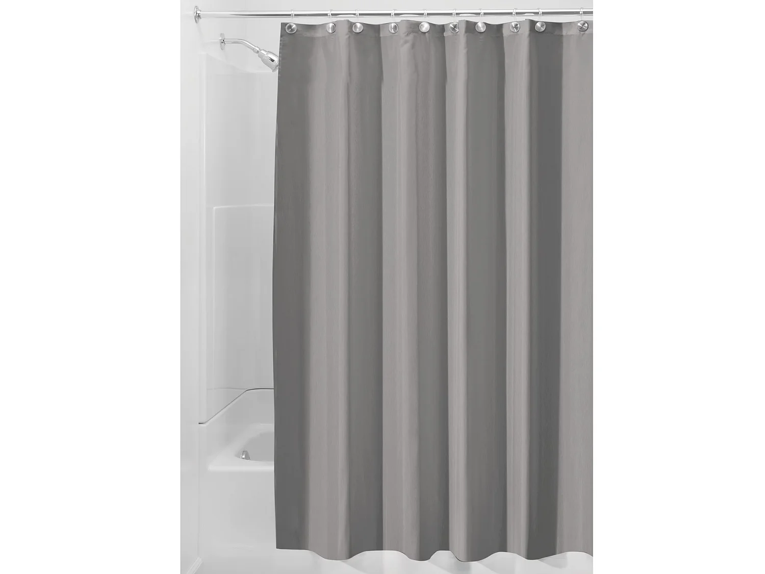 Rideau de douche uni avec œillets métalliques, rideau de douche simple et résistant à la moisissure, 180 x 180 cm, gris, avec crochets