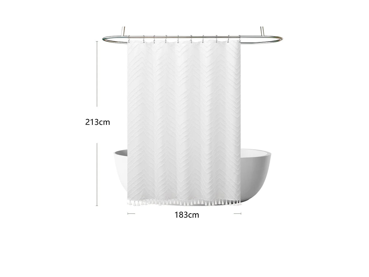 Rideau de douche imperméable à fleurs coupées de Bohème, rideau de séparation de salle de bain rustique de couleur unie à pompons, 183 x 213 cm