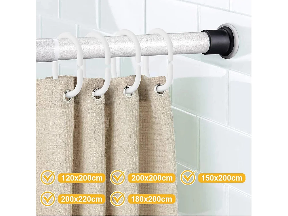 Lot de 24 Anneaux de Rideau de Douche en Plastique Blanc, Crochets C, Pour Tringles Salle de Bain