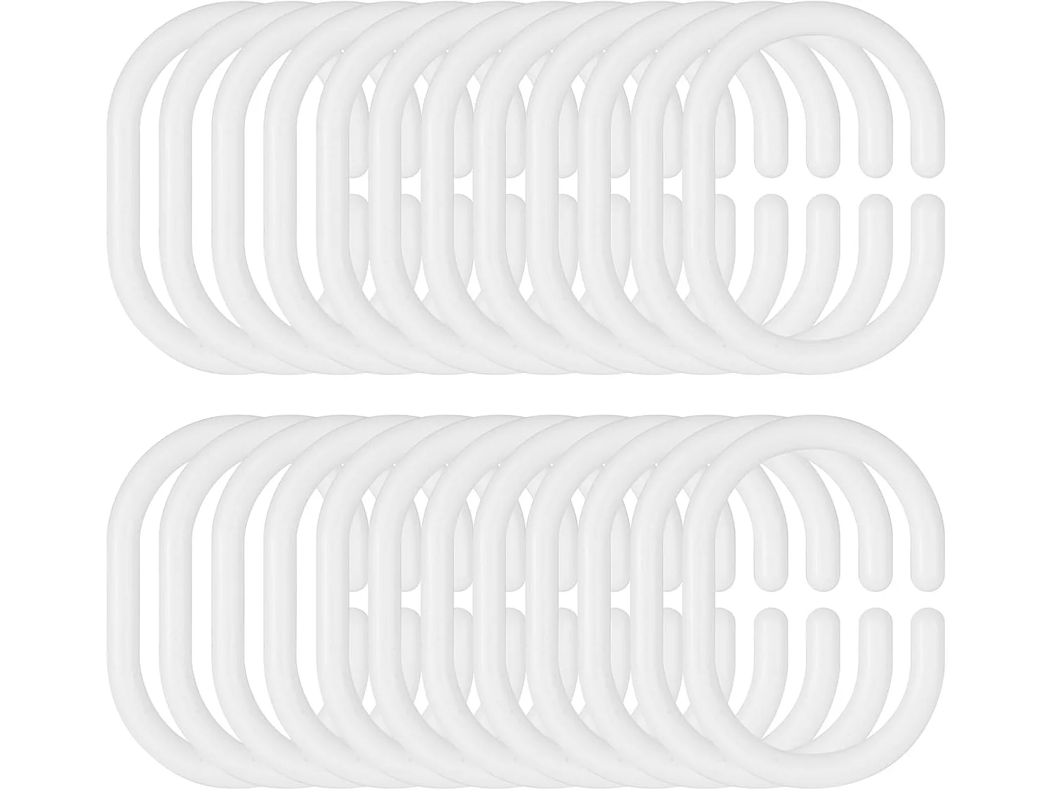 Lot de 24 Anneaux de Rideau de Douche en Plastique Blanc, Crochets C, Pour Tringles Salle de Bain