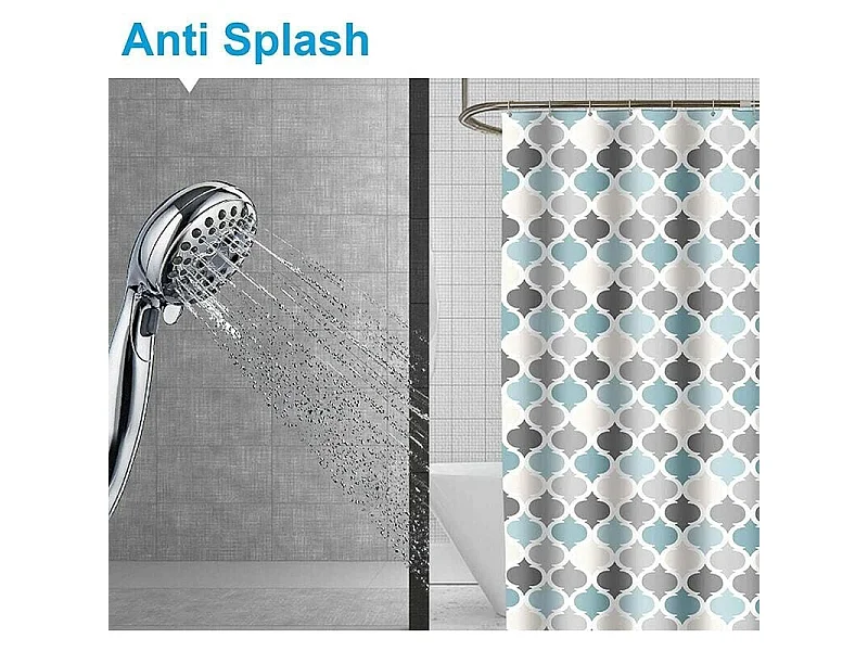 Rideau de Douche 180 x 180 cm Anti Moisissure Rideaux de Salle de Bain Tissu Polyester avec 12 Crochets Lavable en Machine Motif Bleu